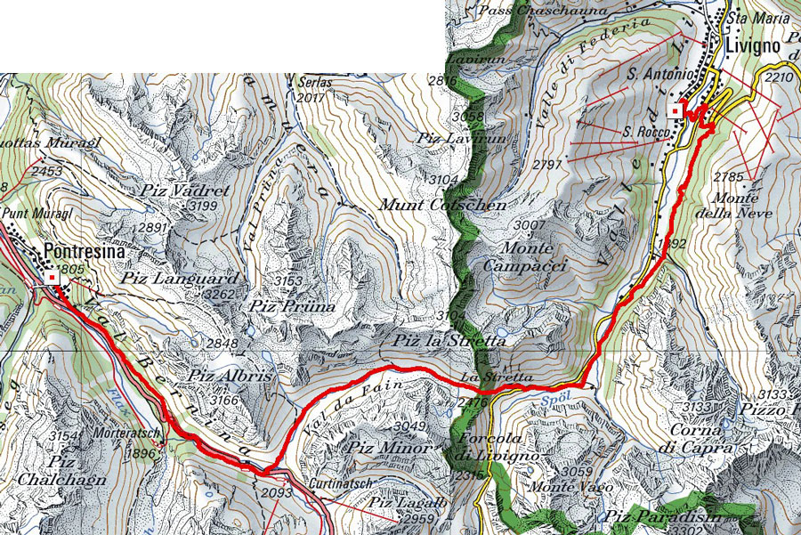 Zweiländertour: Pontresina – Livigno : GPS-Touren.ch Zweiländertour: Pontresina – Livigno : GPS-Touren.ch